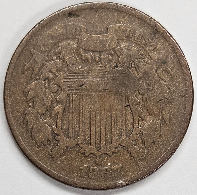 1867 Two Cent Piece . . . . Good reverse rim hits