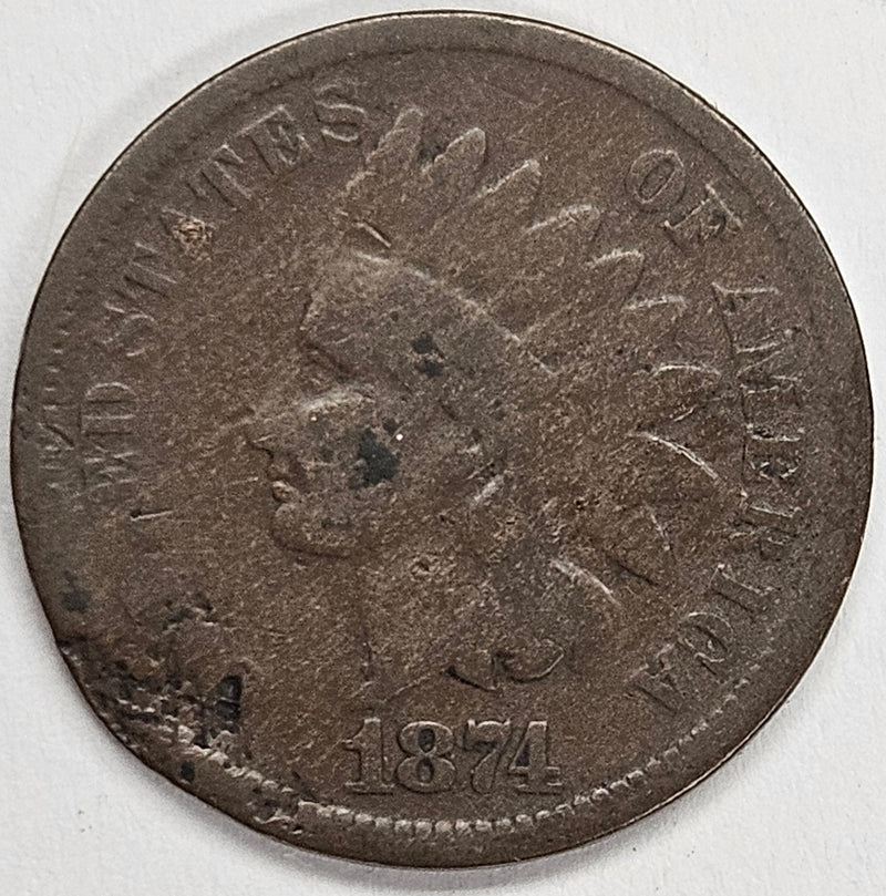 1874 Indian Cent . . . . VG damaged