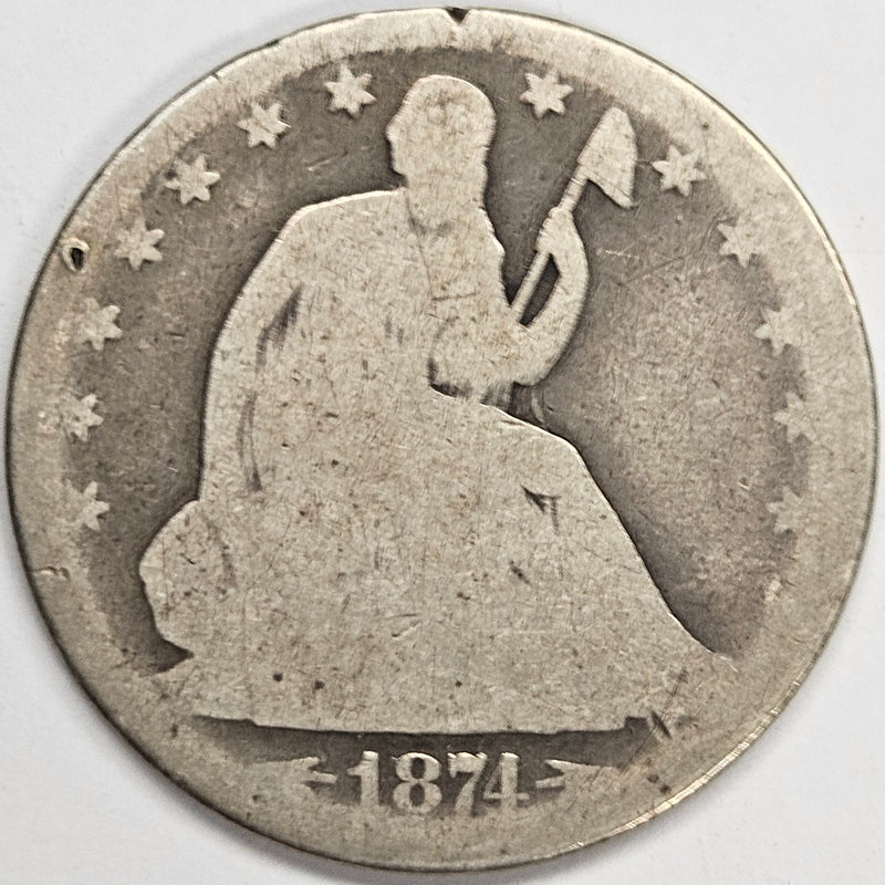 1874 Seated Liberty Half . . . . About Good