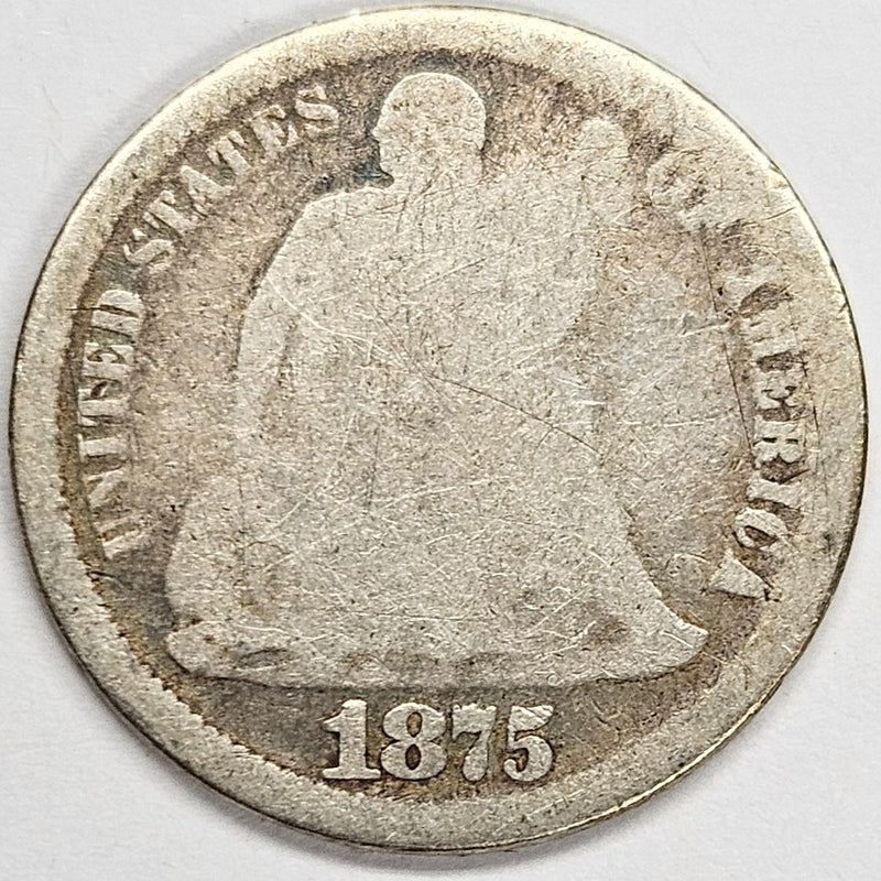 1875 Seated Liberty Dime . . . . About Good