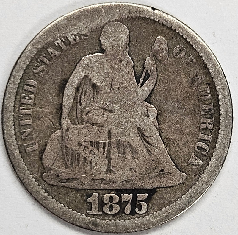 1875-S Below Bow Seated Liberty Dime . . . . Good