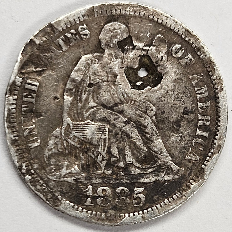 1885 Seated Liberty Dime . . . . Fine holed damaged