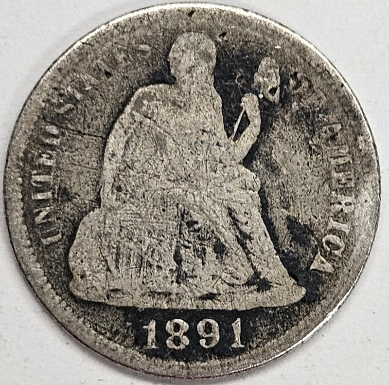 1891 Seated Liberty Dime . . . . Good rough