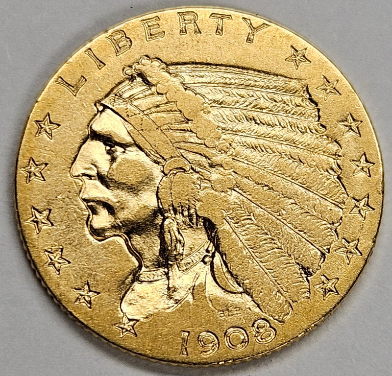 1908 $2.50 Indian Gold . . . . Choice About Uncirculated