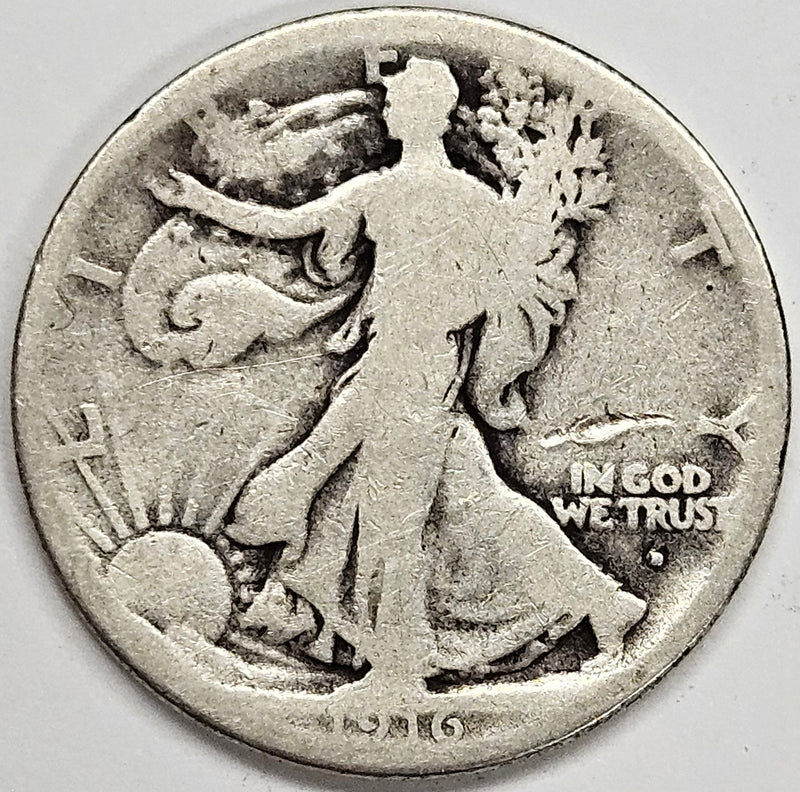 1916-D Obverse Walking Liberty Half . . . . Good obverse cut