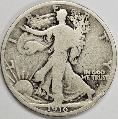 1916-D Obverse Walking Liberty Half Very Good