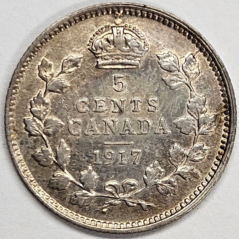 1917 Canadian 5 Cents . . . . Choice About Uncirculated