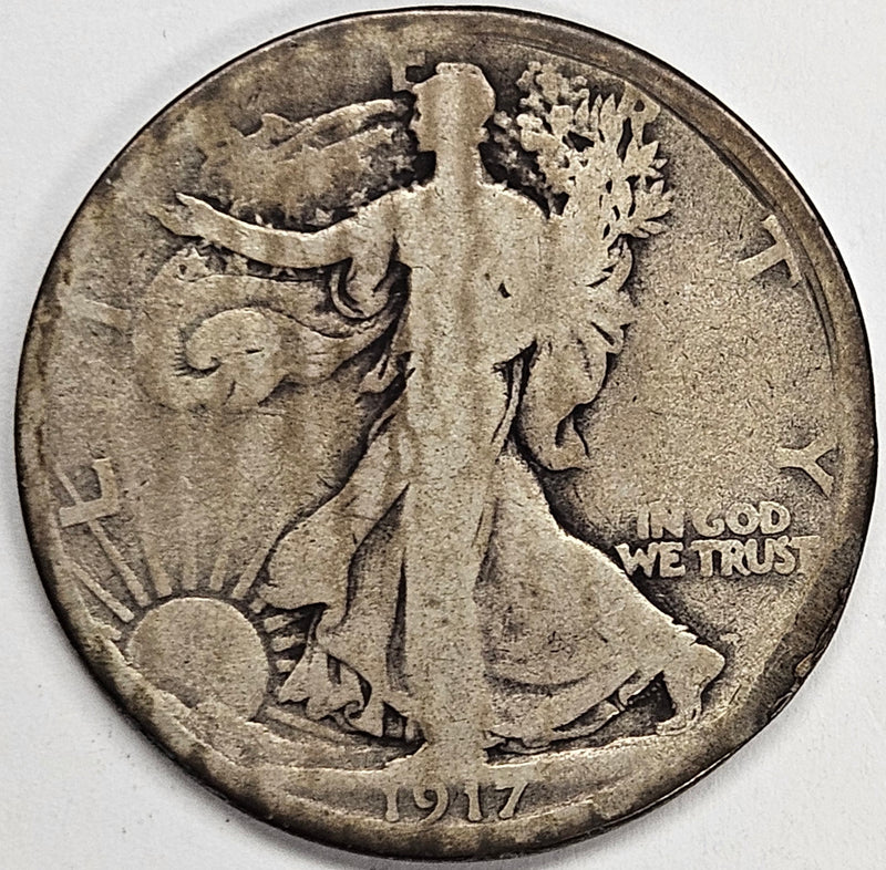 1917-D Reverse Walking Liberty Half . . . . Good huge rim scrape