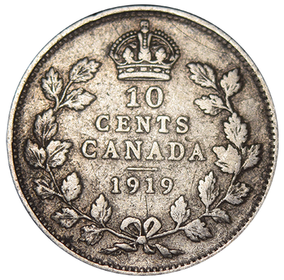 1919 Canadian 10 Cents Very Fine