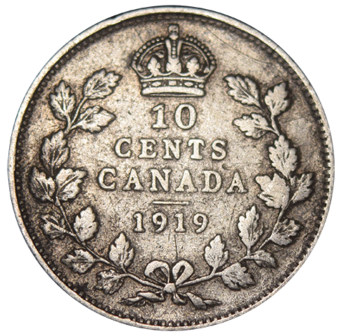 1919 Canadian 10 Cents Very Fine