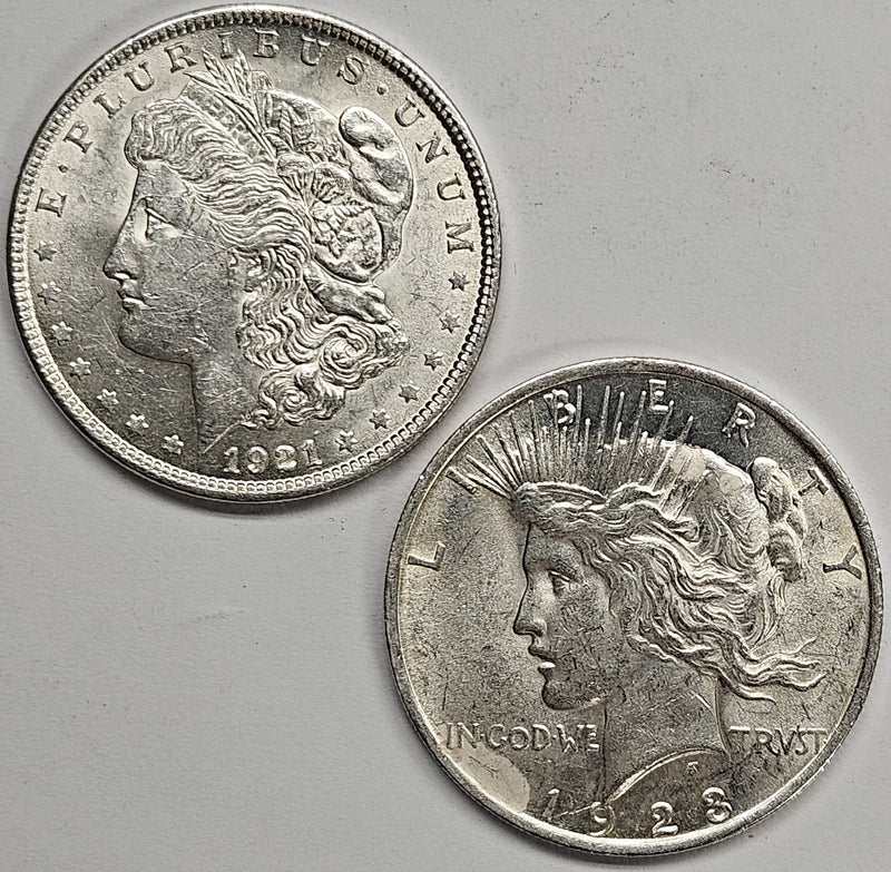 1921 Morgan and 1923 Peace Dollar Pair . . . . Brilliant Uncirculated