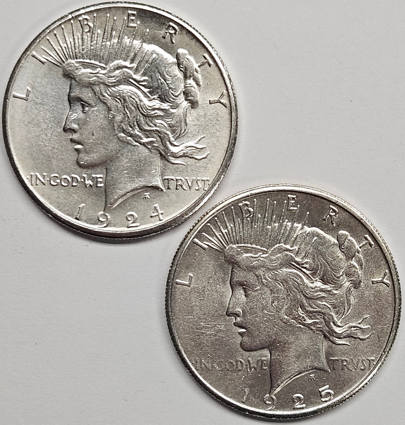 1924-S and 1925-S Peace Dollars . . . . Select Brilliant Uncirculated