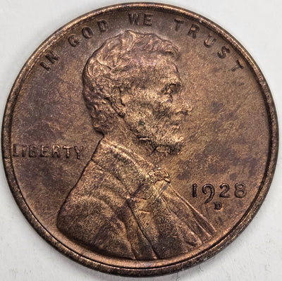 1928-D Lincoln Cent Select Uncirculated Red/Brown