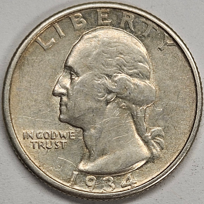 1934 Medium Motto Washington Quarter . . . . Choice About Uncirculated