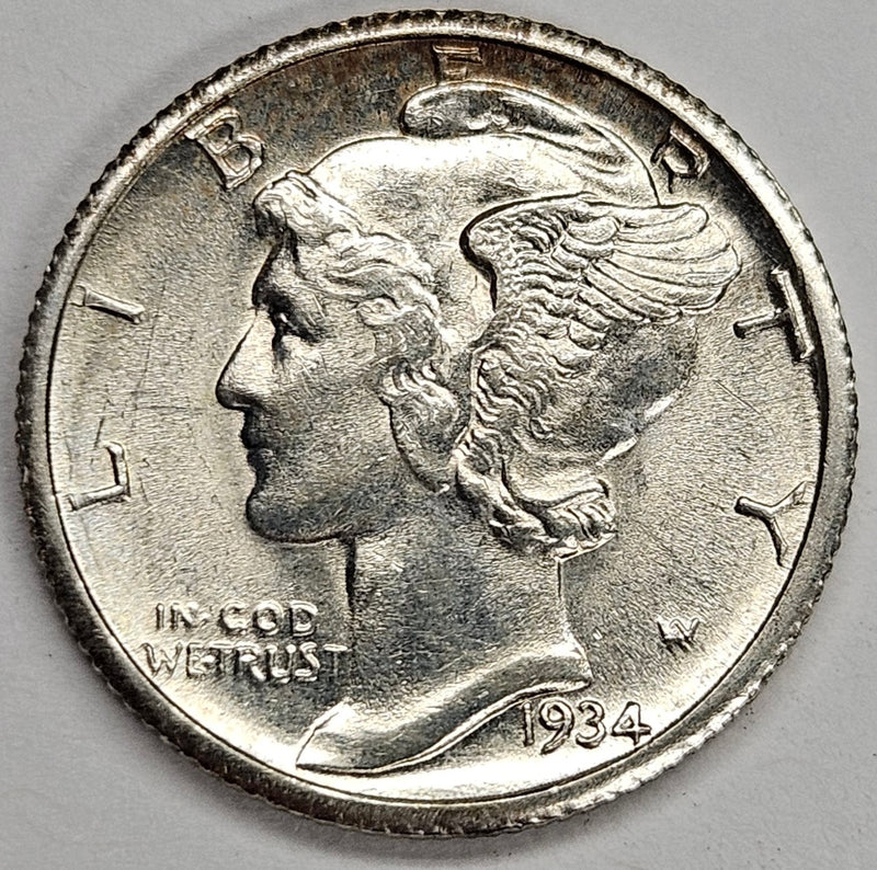 1934-D Mercury Dime . . . . BU reverse damage