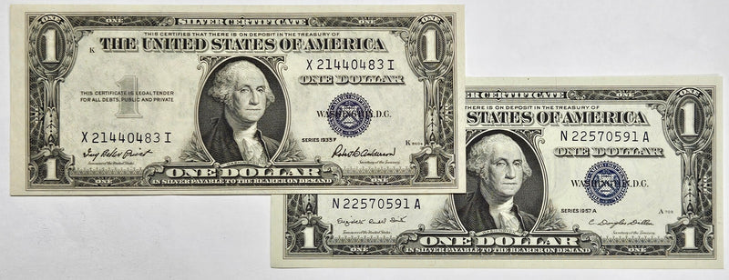 1935 and 1957 $1.00 Silver Certificate Pair . . . . Choice Crisp Uncirculated