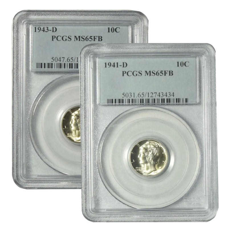 1941-D and 1943-D Mercury Dime Pair PCGS MS-65 FB