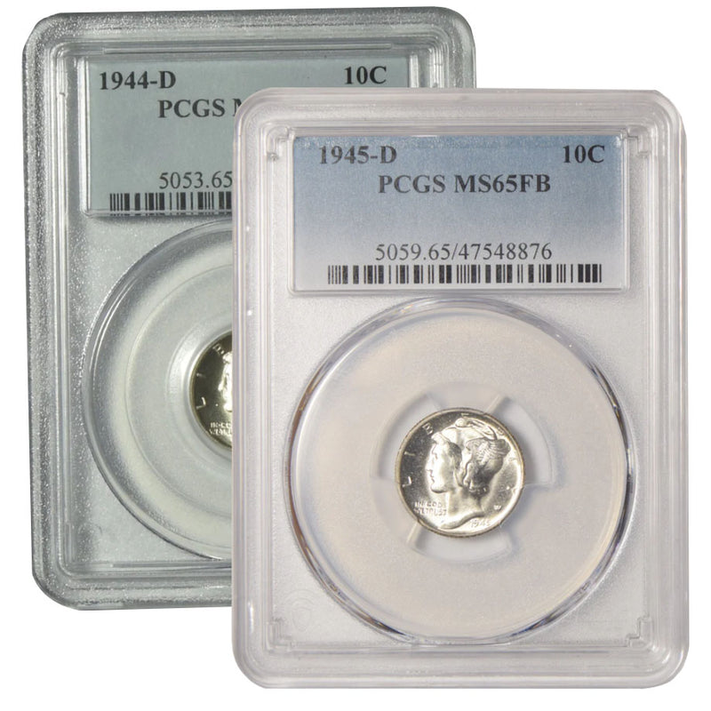 1944-D and 1945-D Mercury Dime Pair . . . . PCGS MS-65 FB