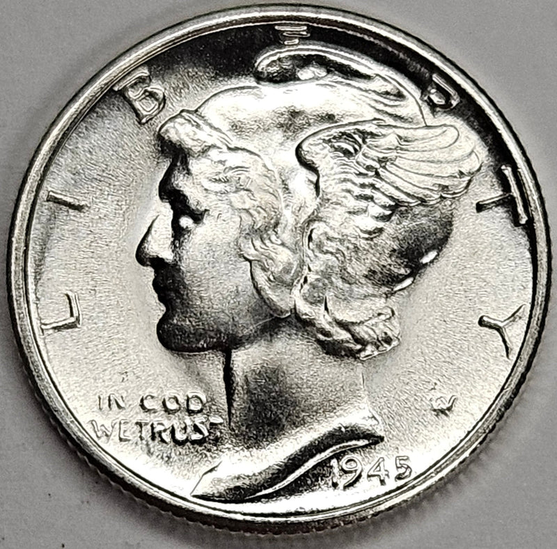 1945-D Mercury Dime . . . . Superb BU Full Bands