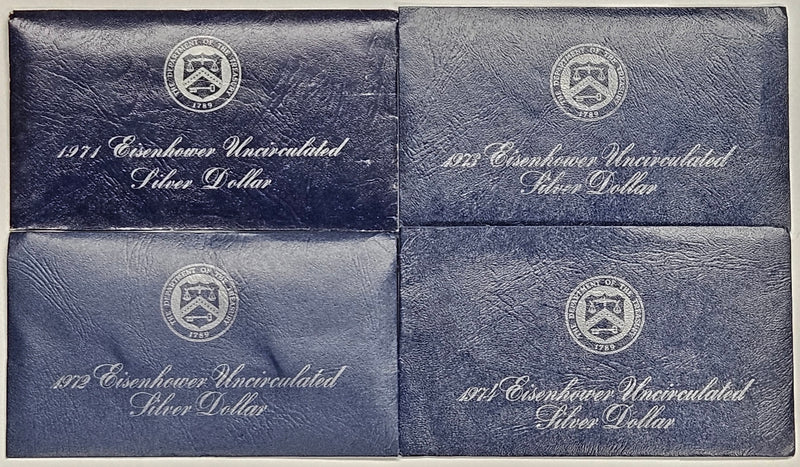 1971-1974 Silver Eisenhower Dollars . . . . All 4 Gem BU Silver Dollars