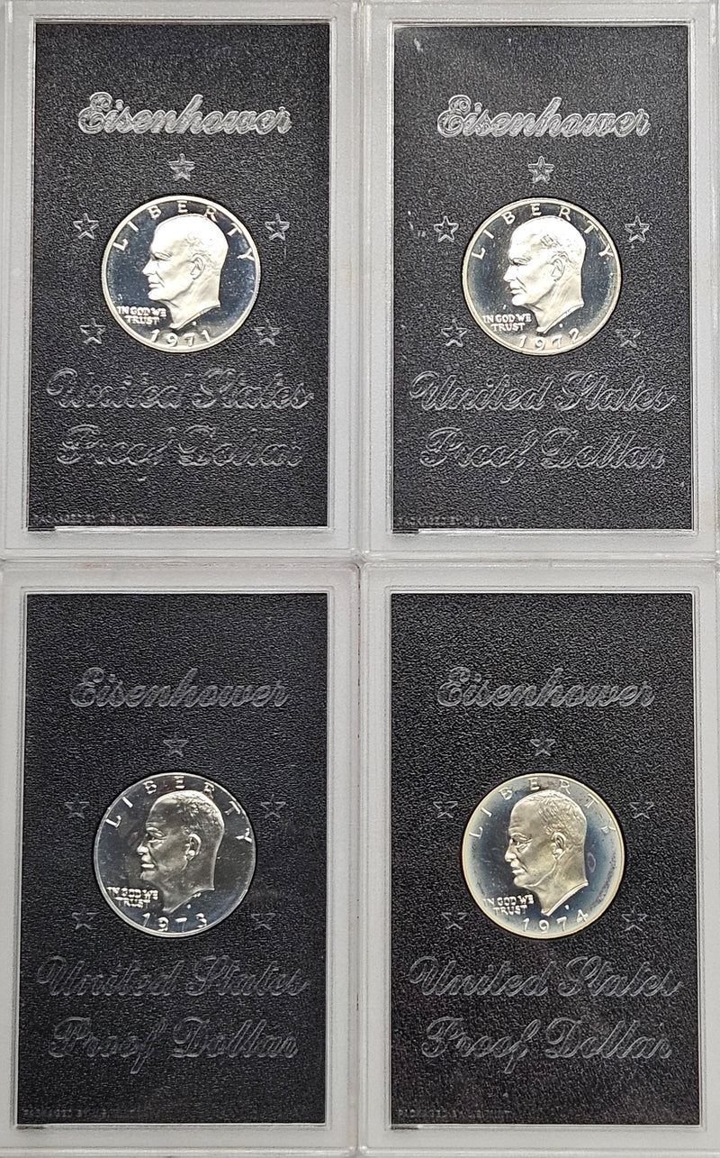 1971-1974 Silver Eisenhower Dollars . . . . All 4 Gem Proof Silver Dollars