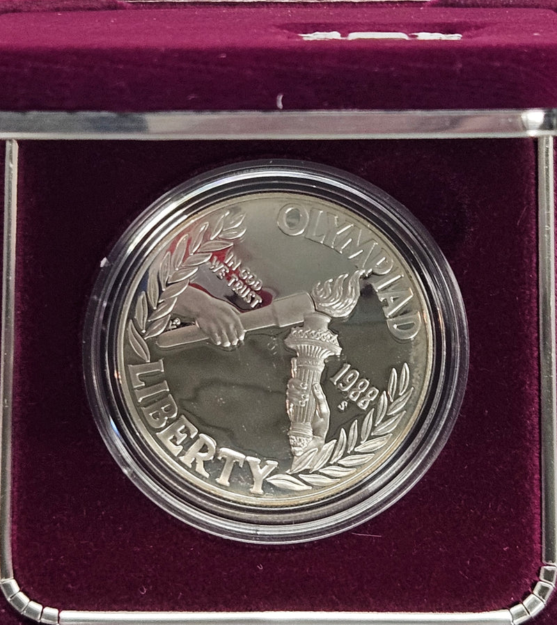 1988-S Seoul Olympiad Silver Dollar . . . . Gem Brilliant Proof in original U.S. Mint Box