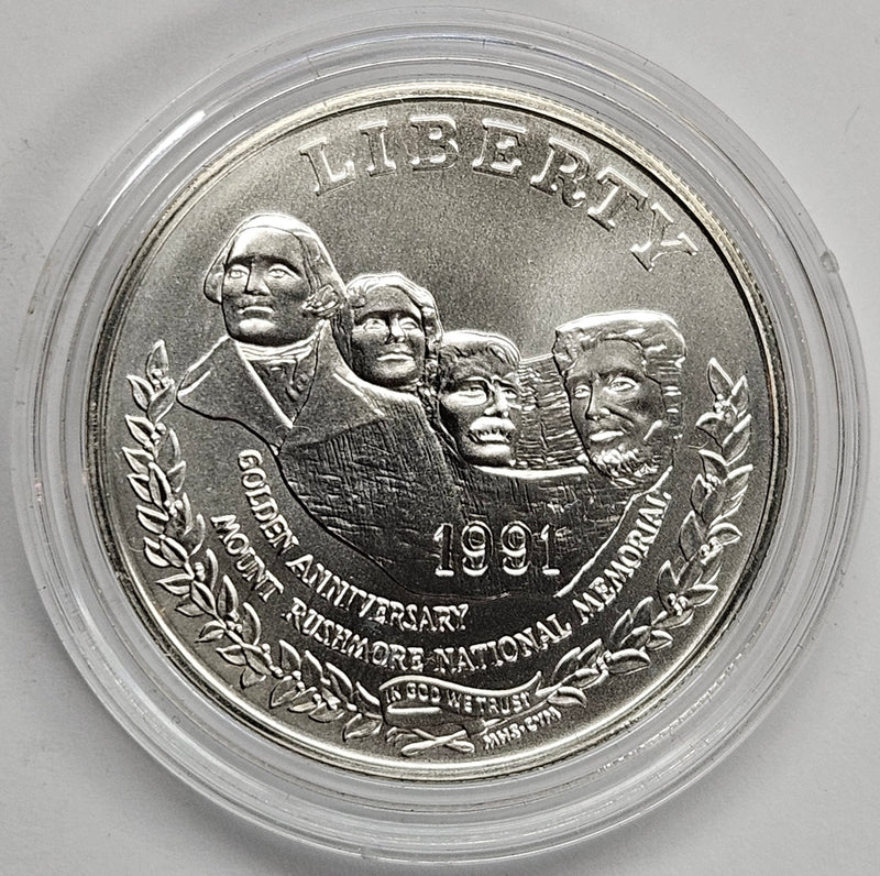 1991-P Mt. Rushmore Golden Anniversary Silver Dollar . . . . Gem BU in original U.S. Mint Capsule