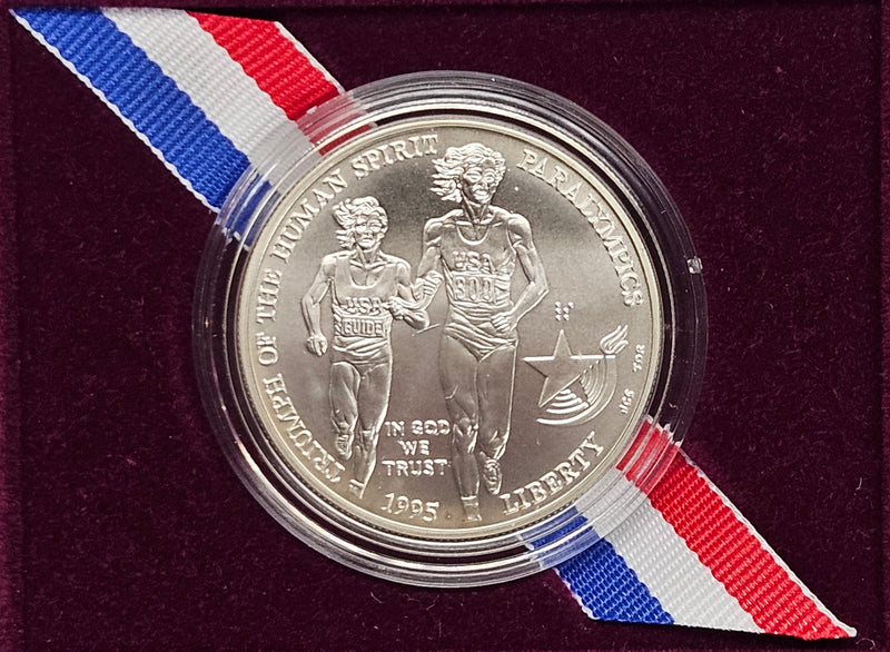 1995-D Paralympic Blind Runner Silver Dollar . . . . Gem BU in original U.S. Mint Box