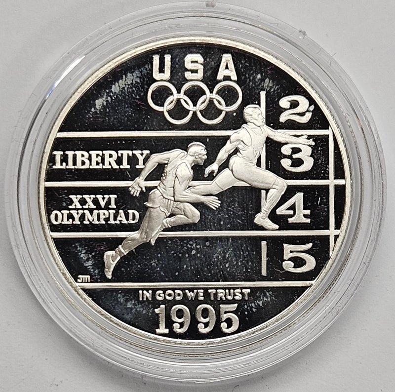 1995-P Olympic Track and Field Silver Dollar . . . . Gem Brilliant Proof in original U.S. Mint Capsule