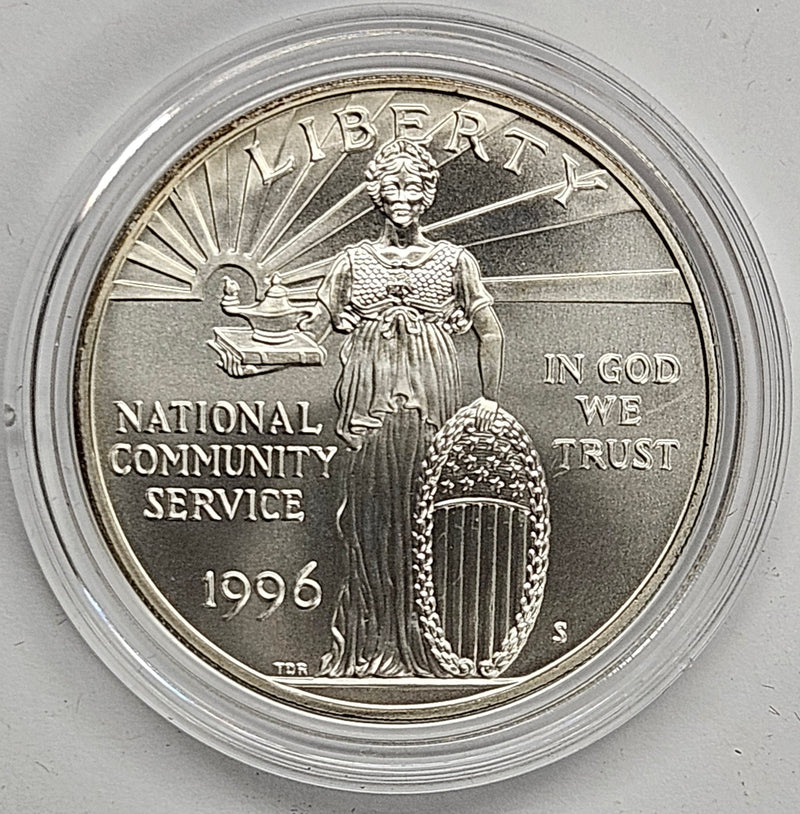 1996-D National Community Service Silver Dollar . . . . Gem BU in original U.S. Mint Capsule