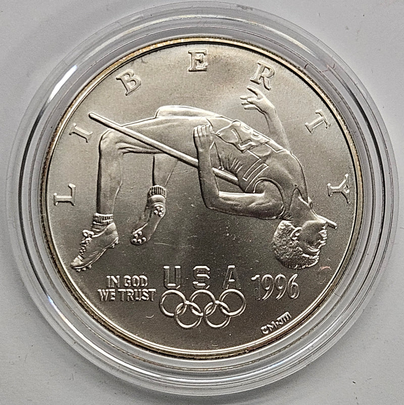 1996-D Olympic High Jump Silver Dollar . . . . Gem BU in original U.S. Mint Capsule