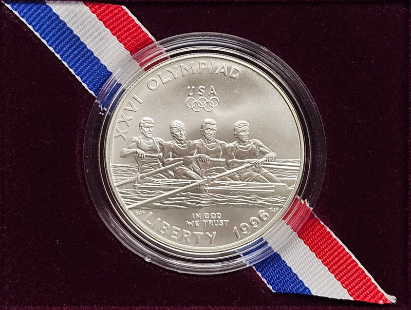 1996-D Olympic Rowing Silver Dollar . . . . Gem BU in original U.S. Mint Box