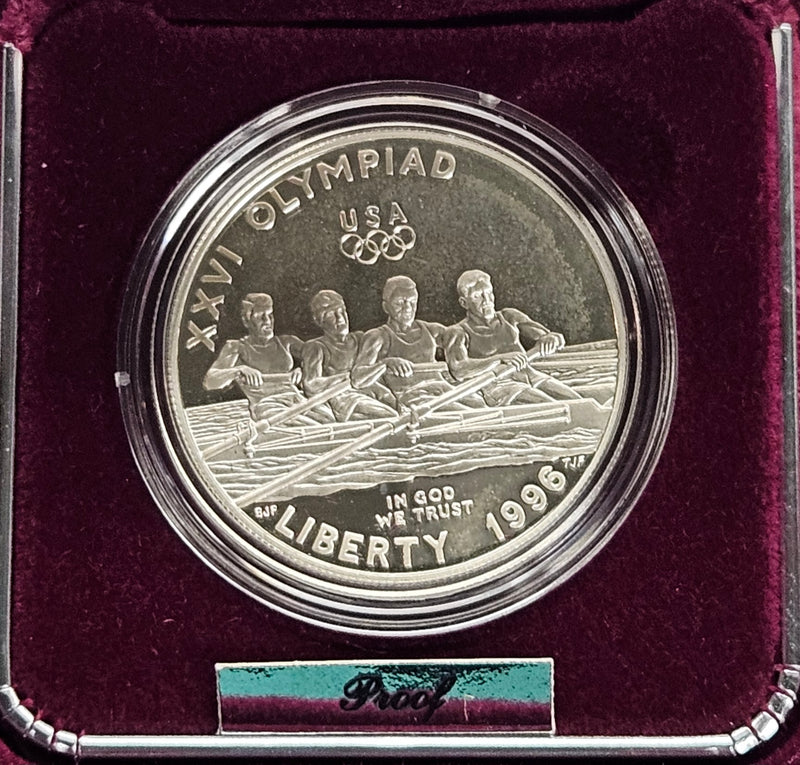 1996-P Olympic Rowing Silver Dollar . . . . Gem Brilliant Proof in original U.S. Mint Box