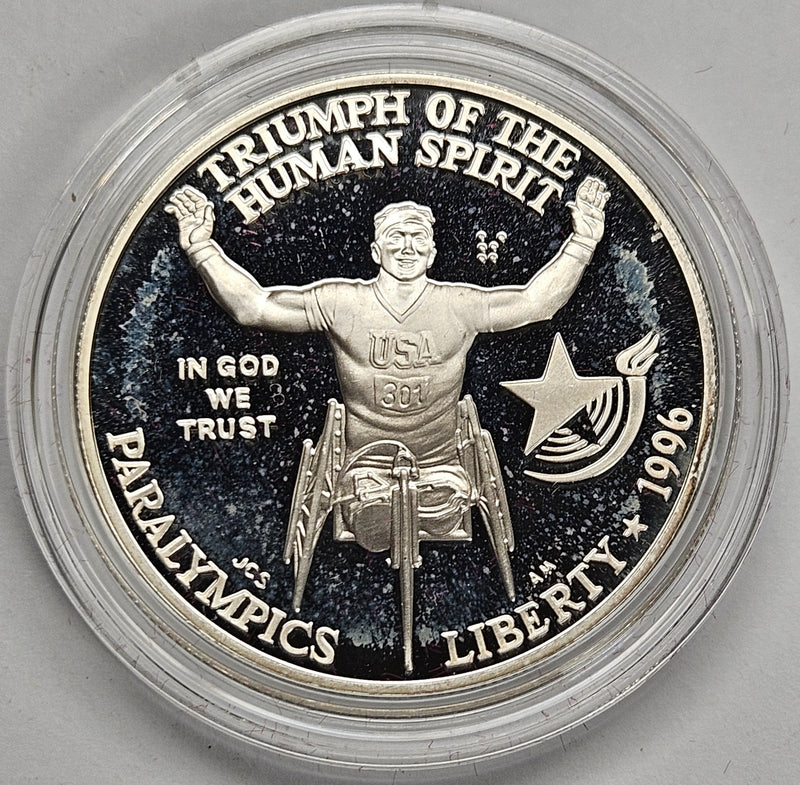 1996-P Paralympic Wheelchair Athlete Silver Dollar . . . . Gem Brilliant Proof in original U.S. Mint Capsule