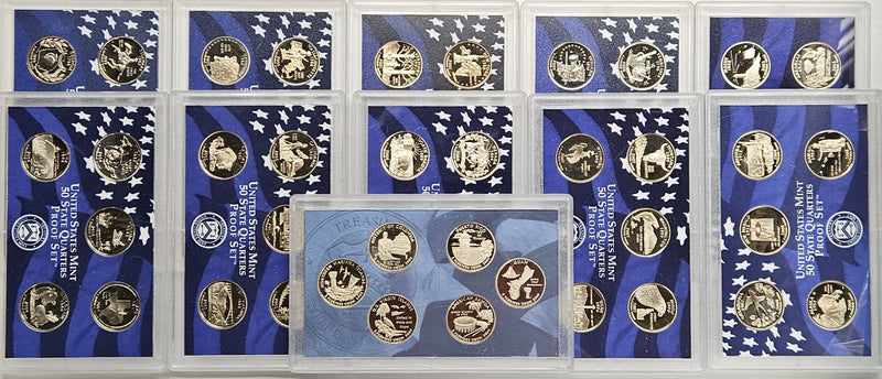 All 11 1999-S to 2009-S Clad State and Territories Quarter Proof Sets . . . . Superb Brilliant Proof