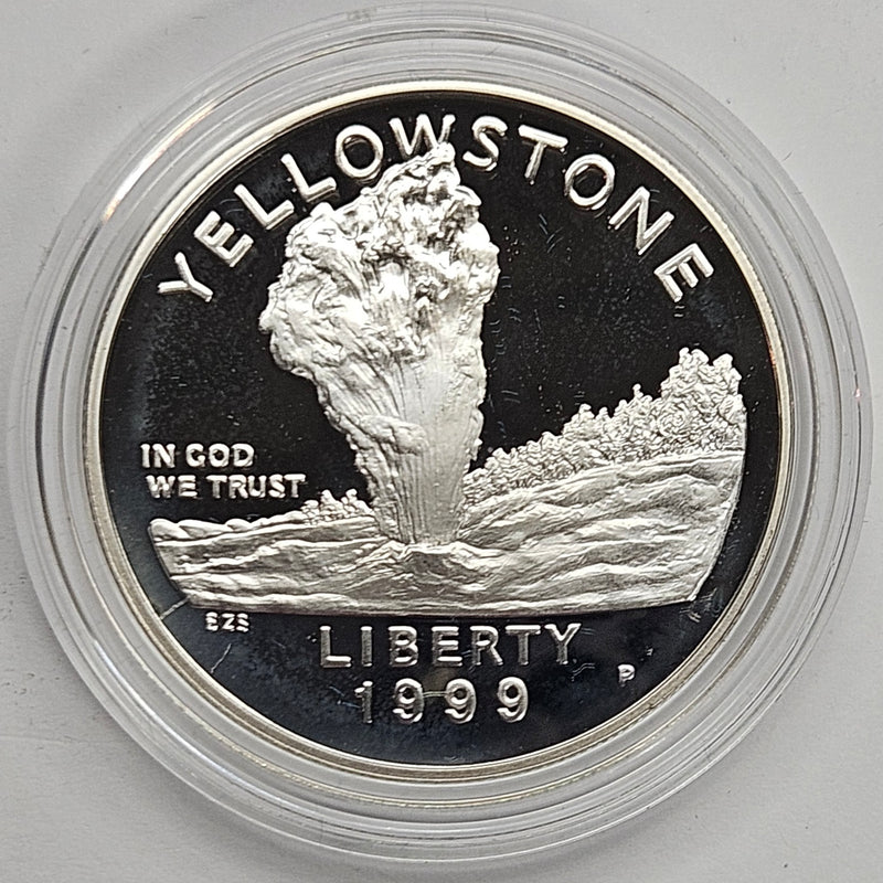 1999-P Yellowstone National Park Silver Dollar . . . . Gem Brilliant Proof in original U.S. Mint Capsule