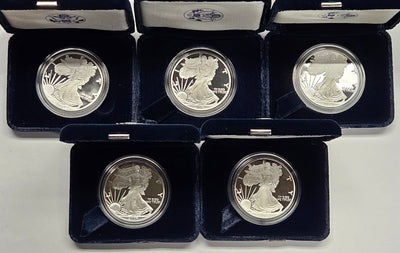 All 5 2003-2007 West Point Silver Eagles . . . . Superb Brilliant Proof