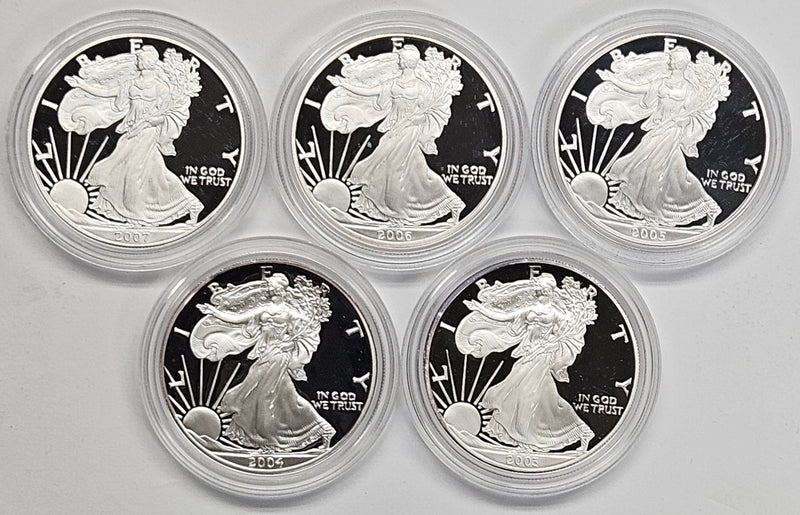 All 5 2003-2007 West Point Silver Eagles . . . . Superb Brilliant Proof