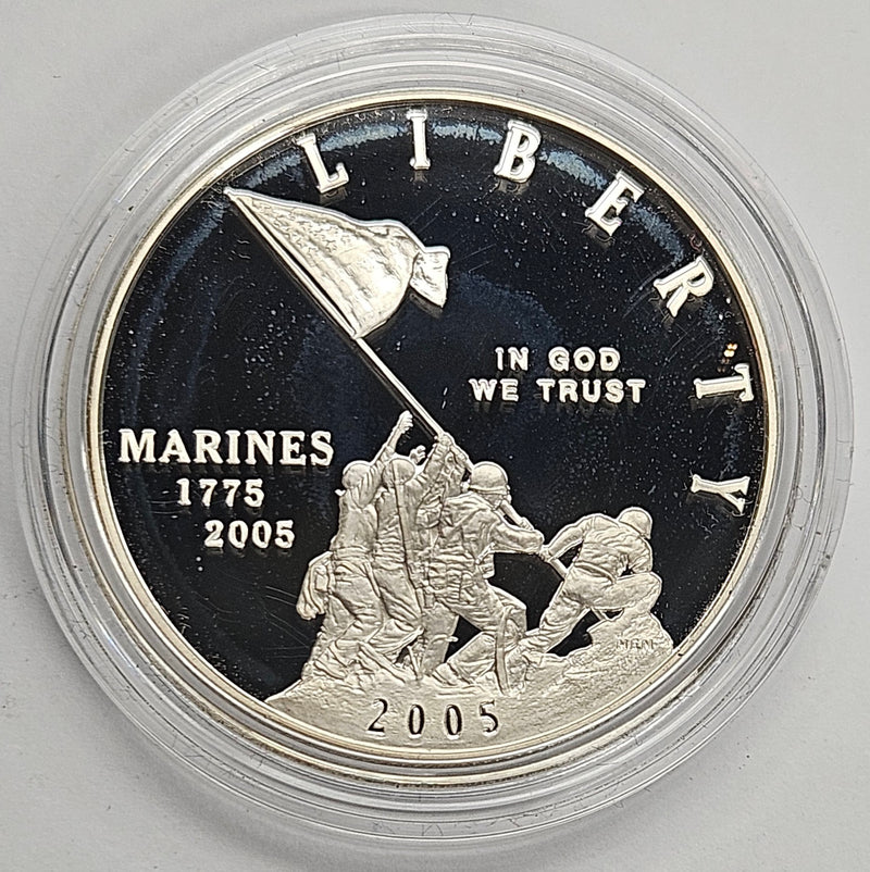 2005-P Marine Corps 230th Anniversary Silver Dollar . . . . Gem Brilliant Proof in original U.S. Mint Capsule