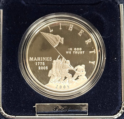 2005-P Marine Corps 230th Anniversary Silver Dollar . . . . Gem Brilliant Proof in original U.S. Mint Box