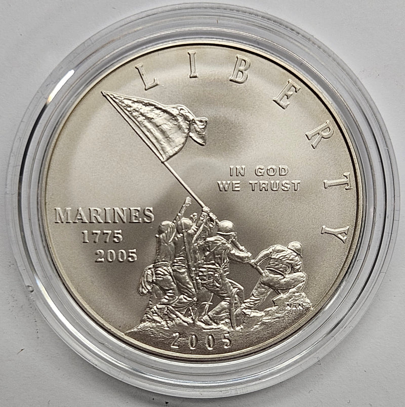 2005-P Marine Corps 230th Anniversary Silver Dollar . . . . Gem BU in original U.S. Mint Capsule