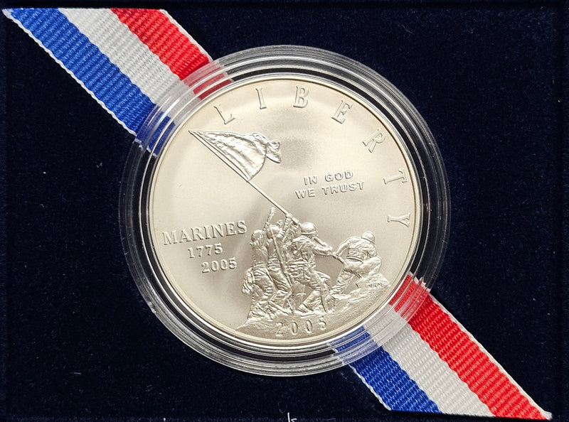 2005-P Marine Corps 230th Anniversary Silver Dollar . . . . Gem BU in original U.S. Mint Box