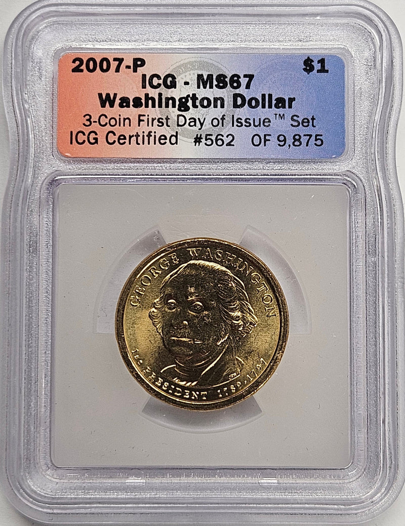 2007 George Washington Presidential Dollar ICG MS-67 First Day of