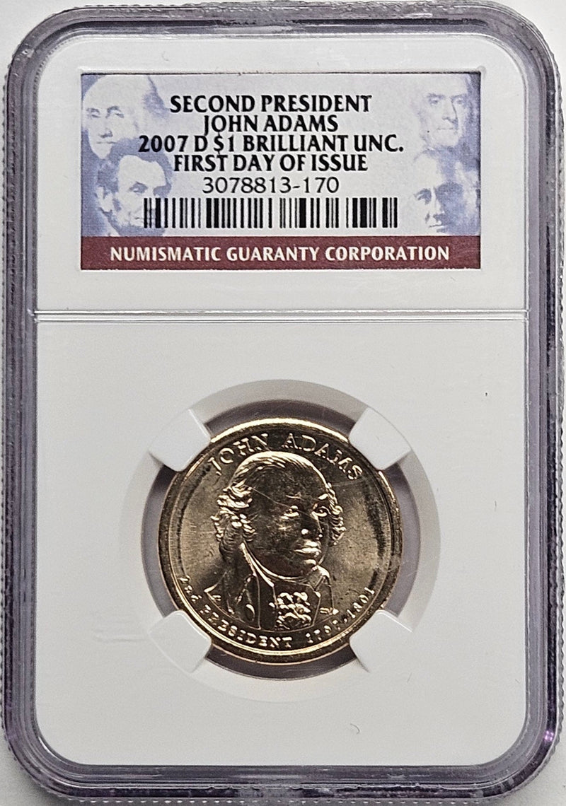 2007-D John Adams Presidential Dollar NGC Brilliant Uncirculated
