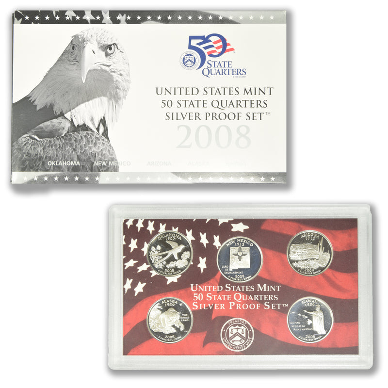 2008-S Silver State Quarter 5-coin Proof Set . . . . Superb Proof Silver