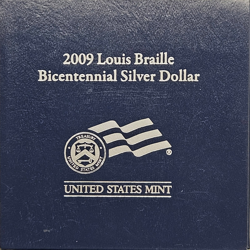 2009-P Louis Braille Bicentennial Silver Dollar . . . . Gem Brilliant Proof in original U.S. Mint Box