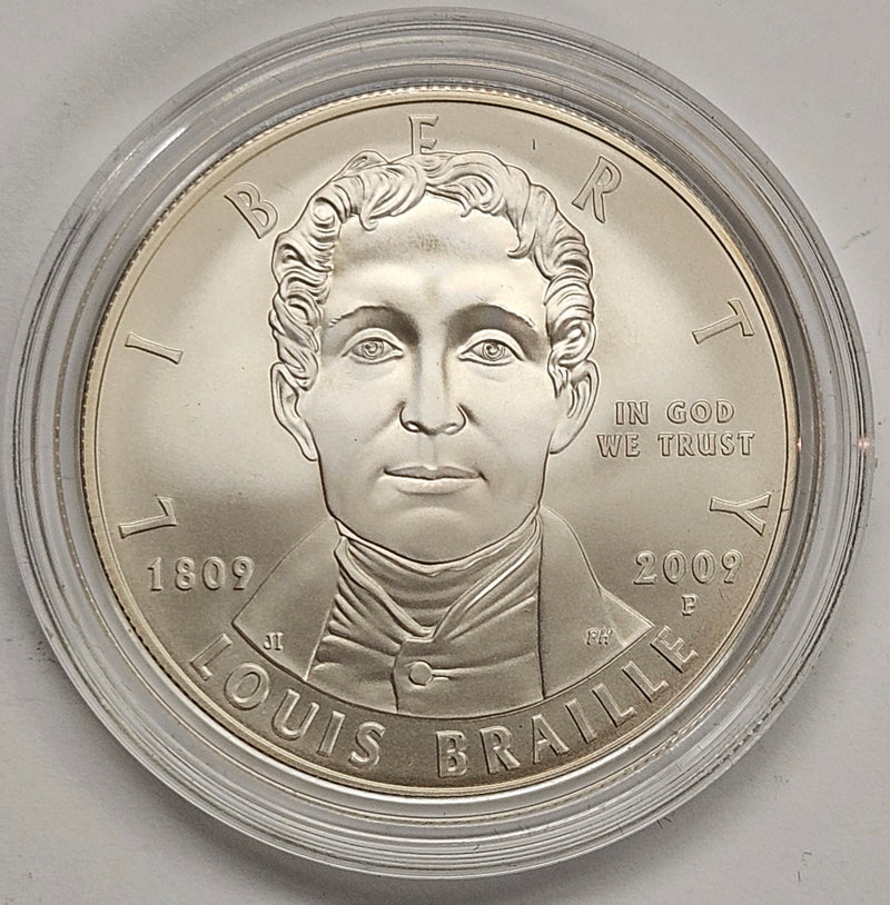 2009-P Louis Braille Bicentennial Silver Dollar . . . . Gem BU in original U.S. Mint Capsule