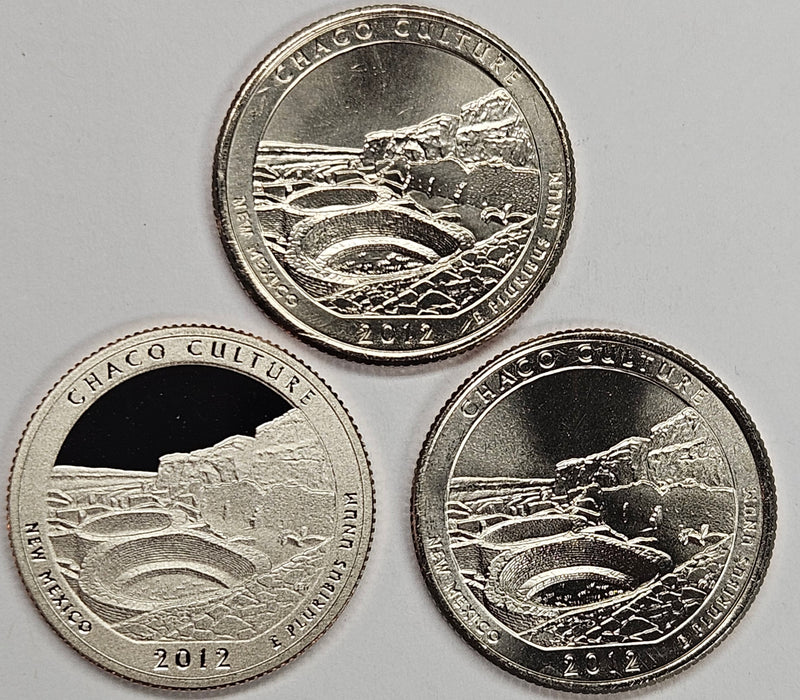 2012-PDS Chaco Culture Park Quarters 3-coin set Choice BU P D and S Gem Proof