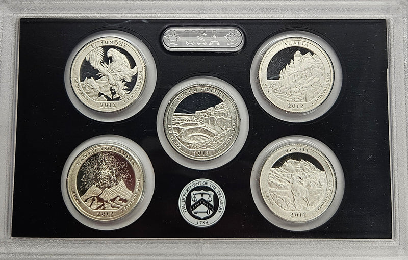 2012-S Silver America the Beautiful Quarter 5-coin Proof Set Superb Proof Silver