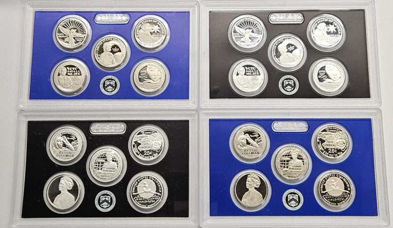 All 4 2022 and 2023 Famous Women Clad and Silver Quarters Proof Sets . . . . Superb Brilliant Proof and Proof Silver